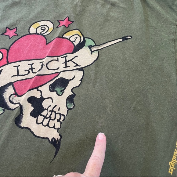 Ed Hardy green skull tattoo Y2K T-shirt XXL - Picture 3 of 6